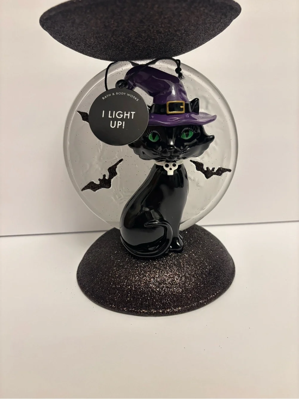 Bath & Body Works Light-up Cat and Moon Pedestal 3-Wick Candle Holder Halloween
